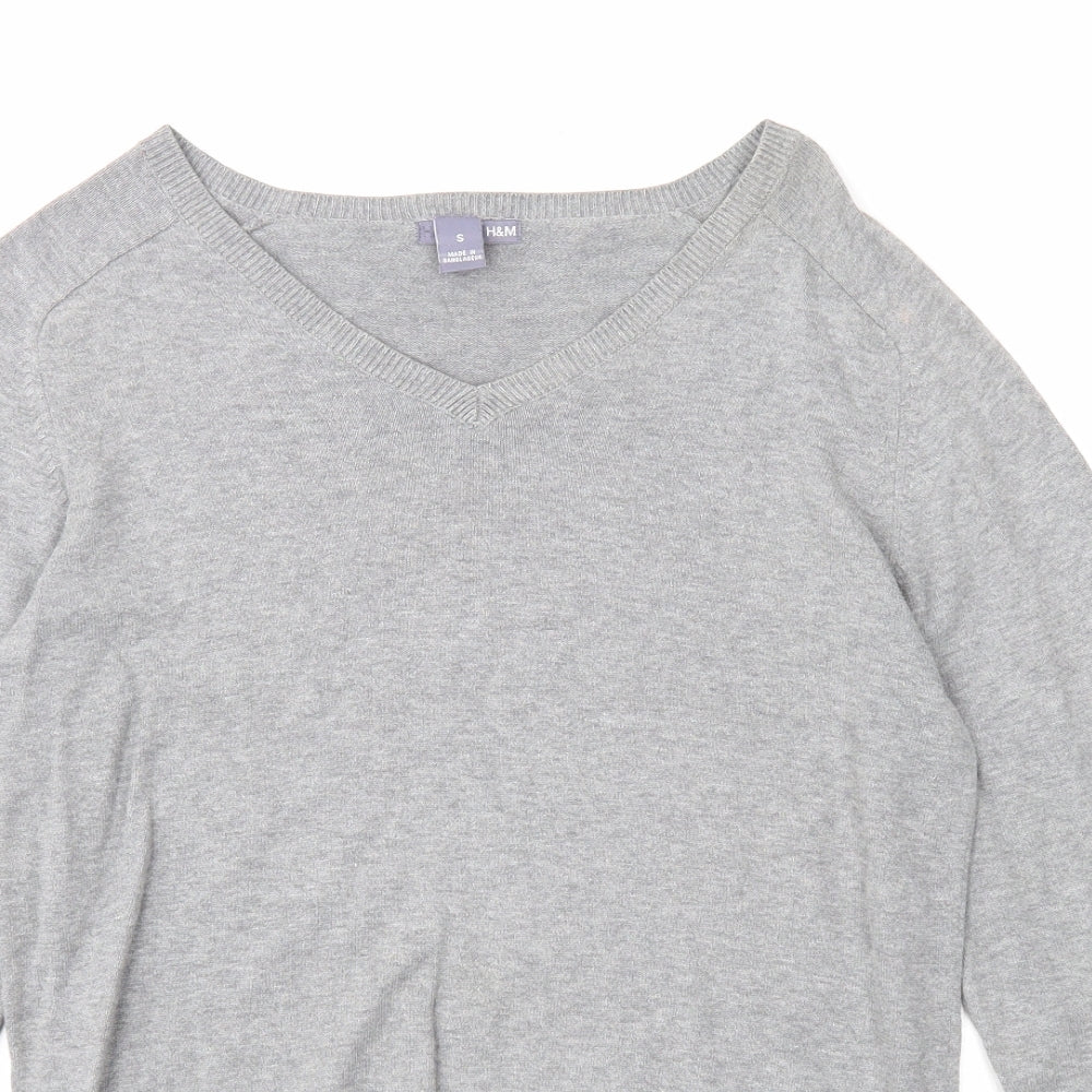 H&M Womens Grey V-Neck Cotton Pullover Jumper Size S