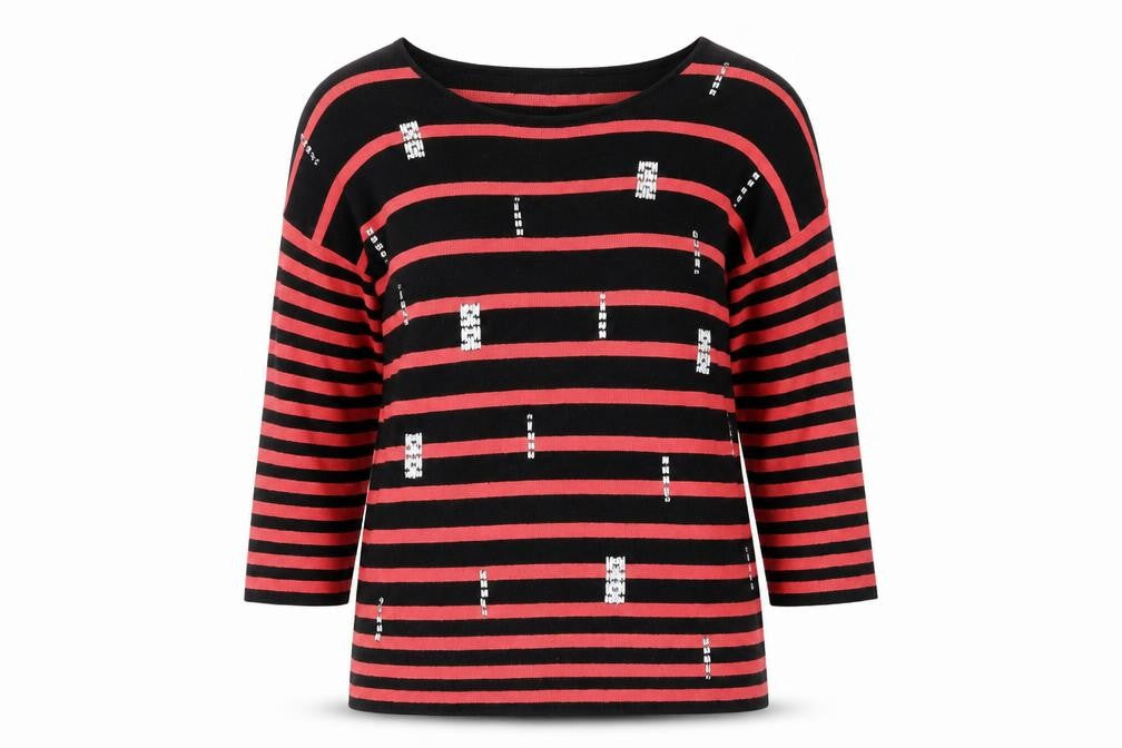 NEXT Womens Red Round Neck Striped Viscose Pullover Jumper Size 8