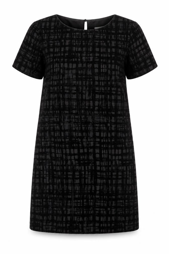 Great Plains Womens Black Geometric Polyester A-Line Size M Round Neck Zip