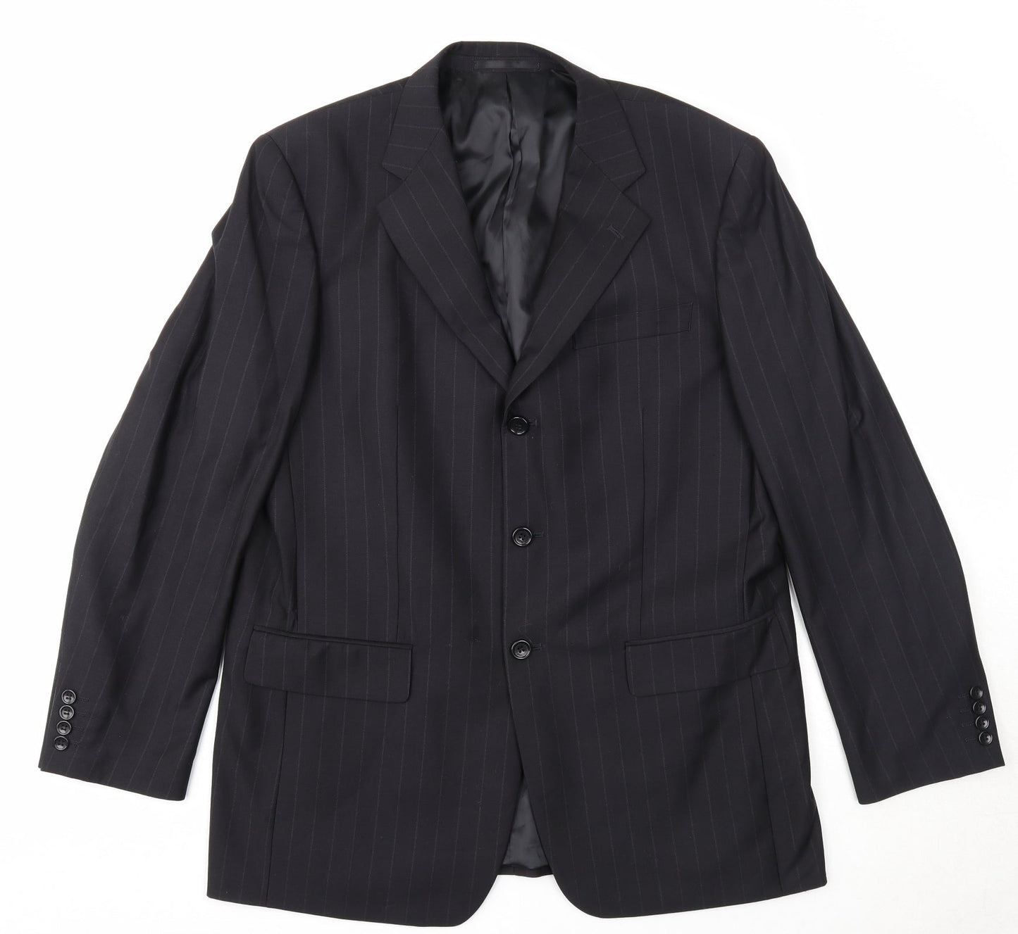 Daniel Grahame Mens Black Striped Polyester Jacket Suit Jacket Size 42 Regular