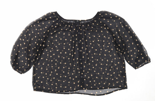 H&M Womens Black Polka Dot Polyester Cropped Blouse Size 6 Round Neck