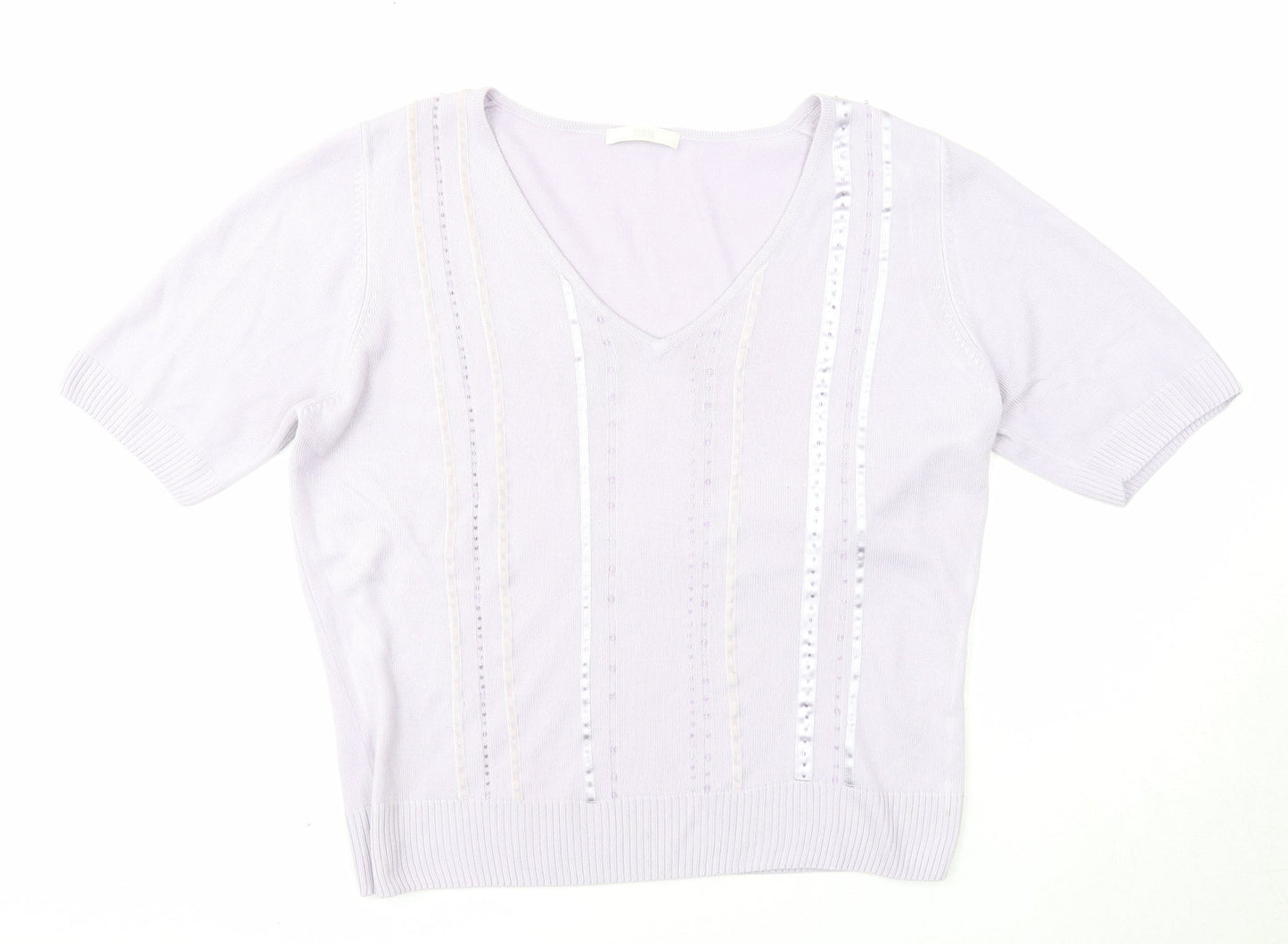 Marks and Spencer Womens Purple V-Neck Acrylic Pullover Jumper Size 16