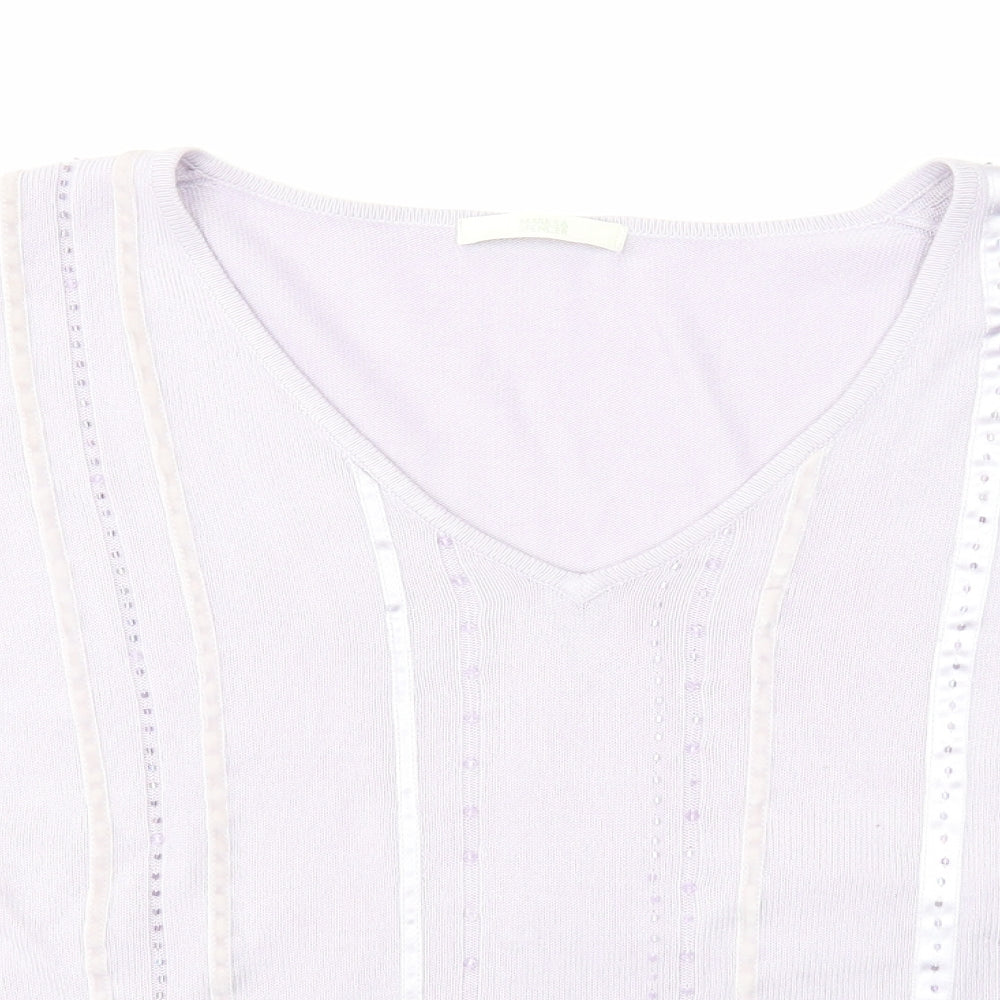 Marks and Spencer Womens Purple V-Neck Acrylic Pullover Jumper Size 16