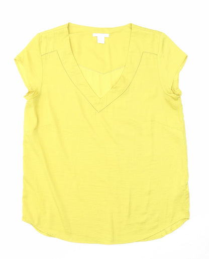 H&M Womens Yellow Polyester Basic Blouse Size 10 V-Neck
