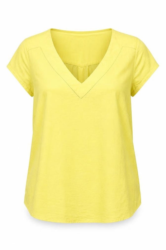H&M Womens Yellow Polyester Basic Blouse Size 10 V-Neck