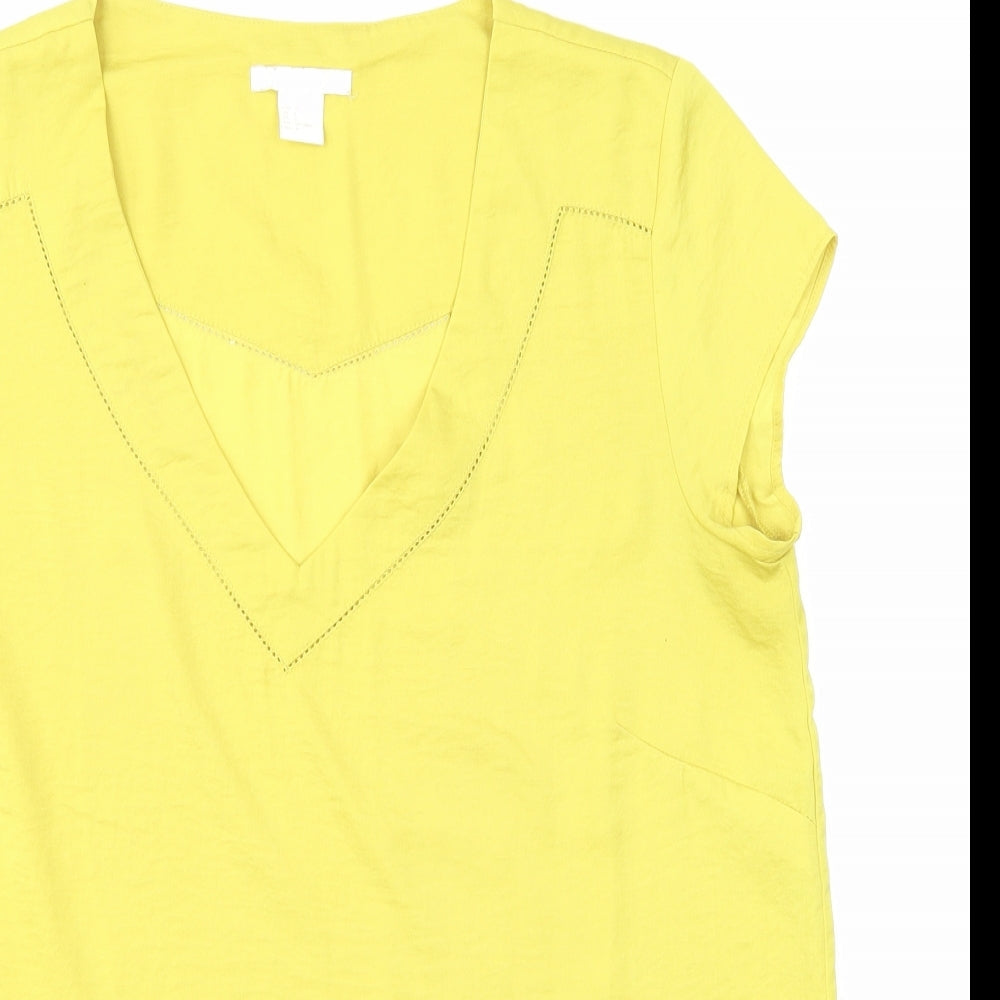 H&M Womens Yellow Polyester Basic Blouse Size 10 V-Neck