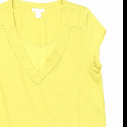 H&M Womens Yellow Polyester Basic Blouse Size 10 V-Neck