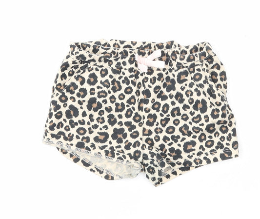 H&M Girls Beige Animal Print Cotton Sweat Shorts Size 2 Years Regular - Leopard Print