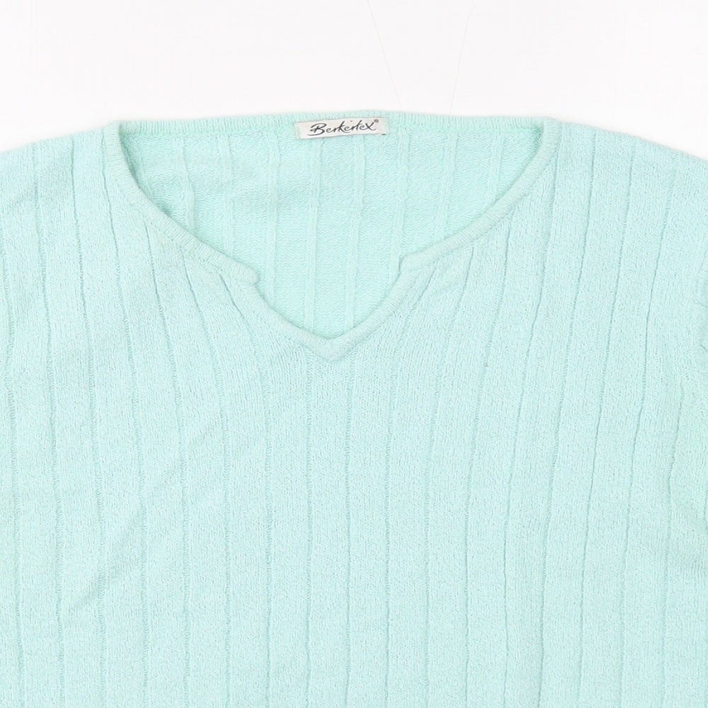 Berkertex Womens Blue V-Neck Acrylic Pullover Jumper Size 10 - Size 10-12