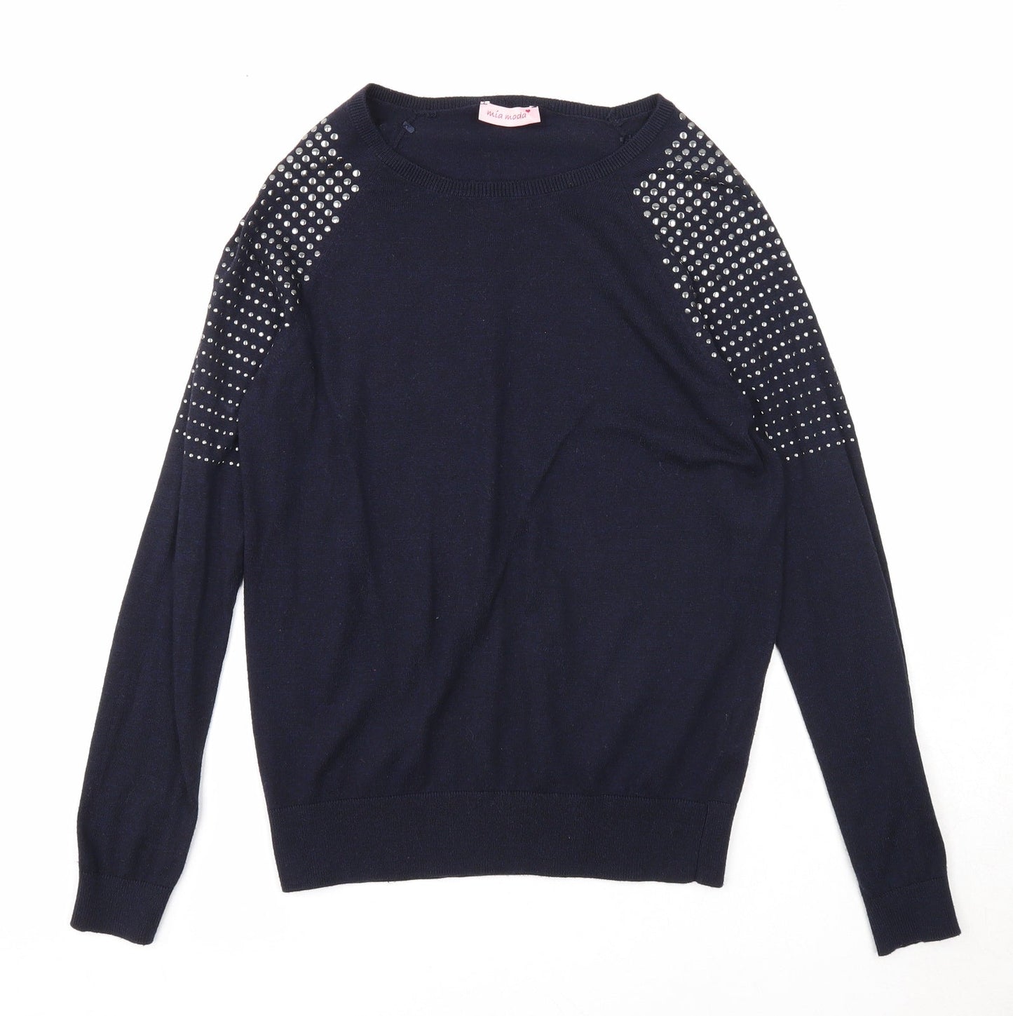 Mia Moda Womens Blue Round Neck Polyester Pullover Jumper Size S