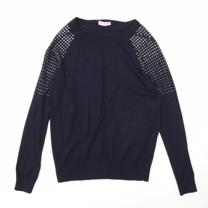Mia Moda Womens Blue Round Neck Polyester Pullover Jumper Size S