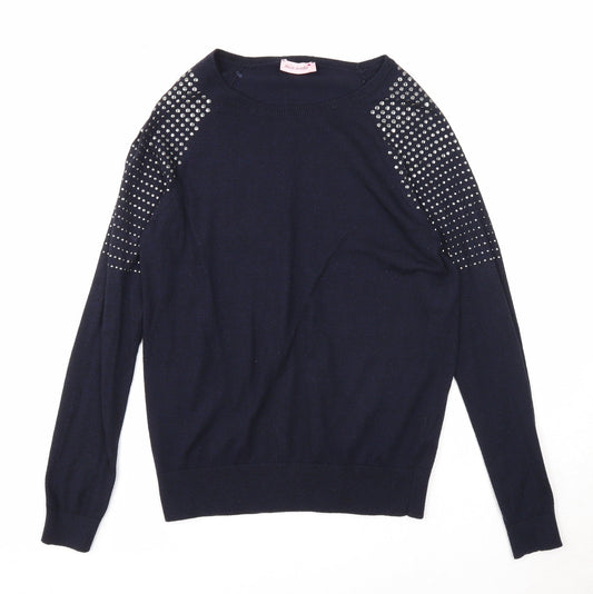 Mia Moda Womens Blue Round Neck Polyester Pullover Jumper Size S