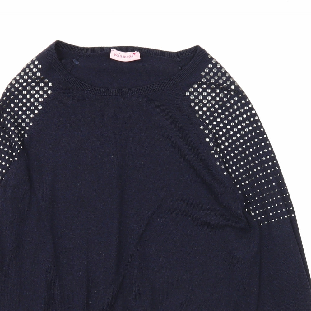 Mia Moda Womens Blue Round Neck Polyester Pullover Jumper Size S