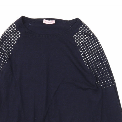 Mia Moda Womens Blue Round Neck Polyester Pullover Jumper Size S