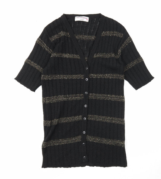 Richards Womens Black V-Neck Striped Acrylic Cardigan Jumper Size S
