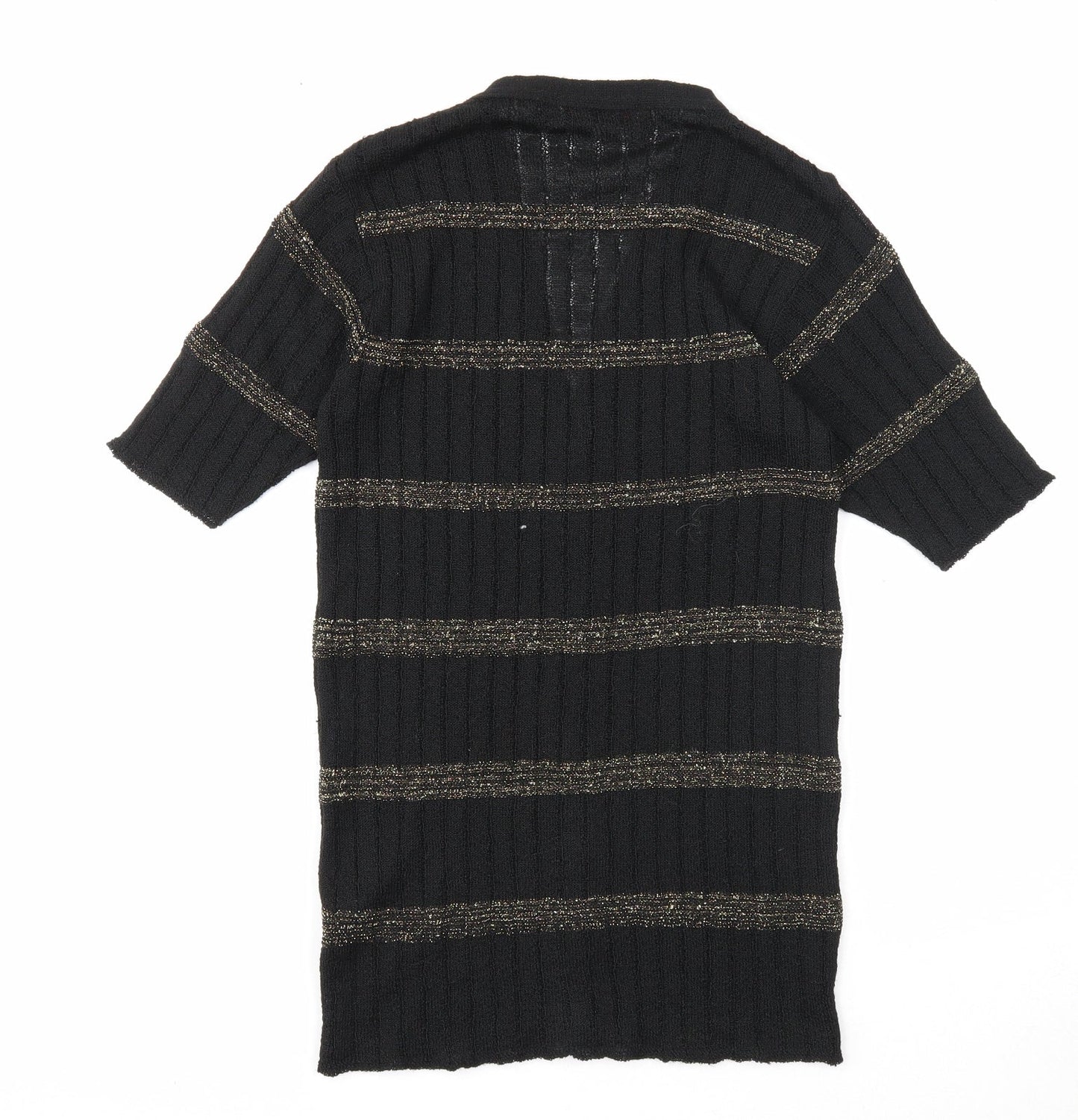 Richards Womens Black V-Neck Striped Acrylic Cardigan Jumper Size S