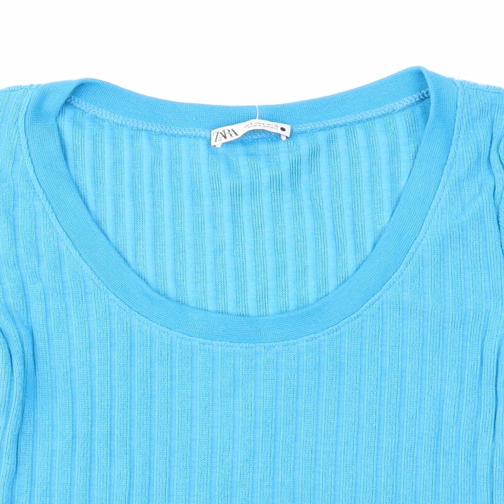 Zara Womens Blue Scoop Neck Viscose Pullover Jumper Size S