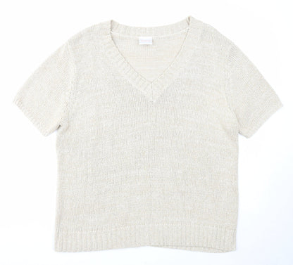 Casual Comfort Womens Beige V-Neck Acrylic Pullover Jumper Size 16