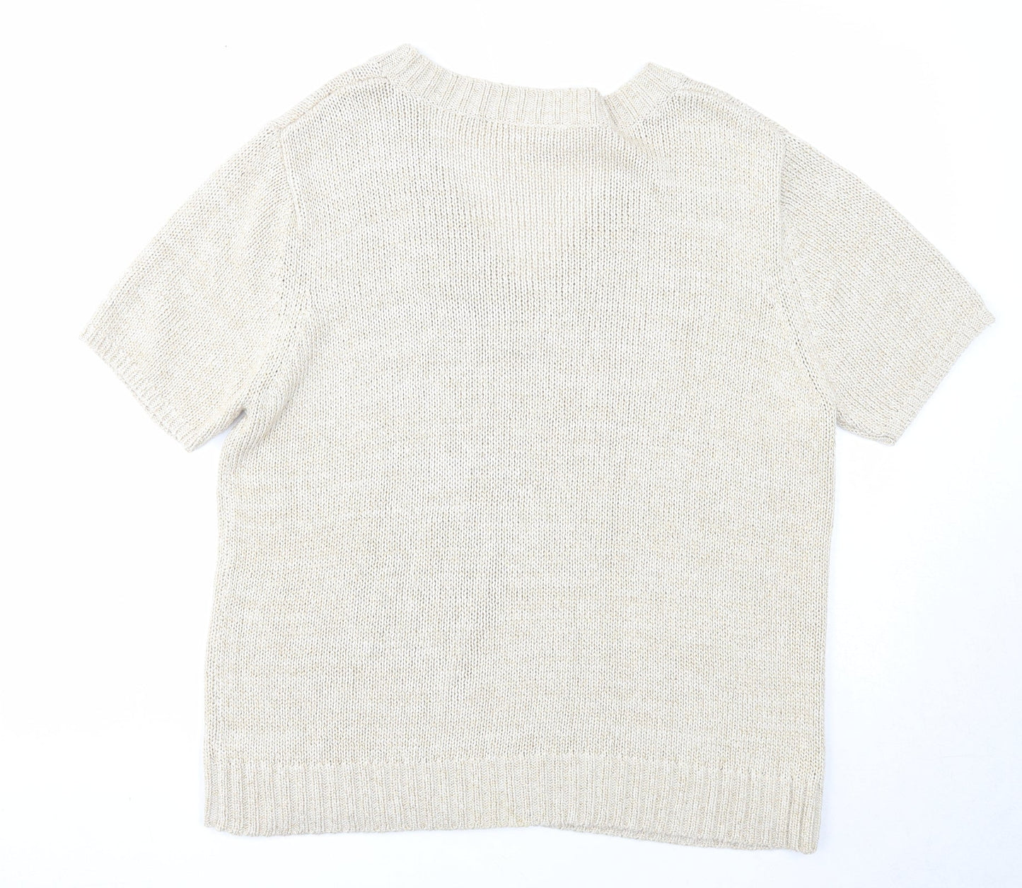 Casual Comfort Womens Beige V-Neck Acrylic Pullover Jumper Size 16