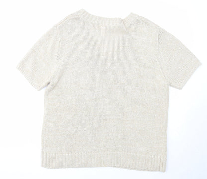 Casual Comfort Womens Beige V-Neck Acrylic Pullover Jumper Size 16