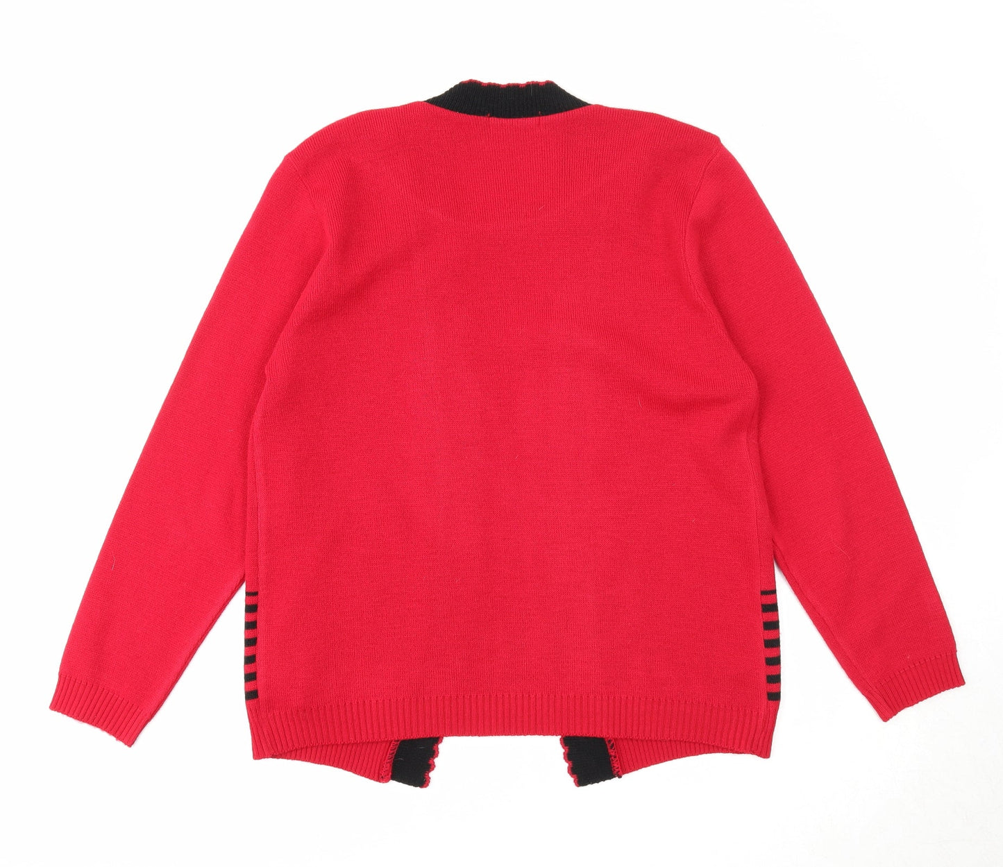 Elegant Womens Red Scoop Neck Striped Acrylic Cardigan Jumper Size M - Twin Set