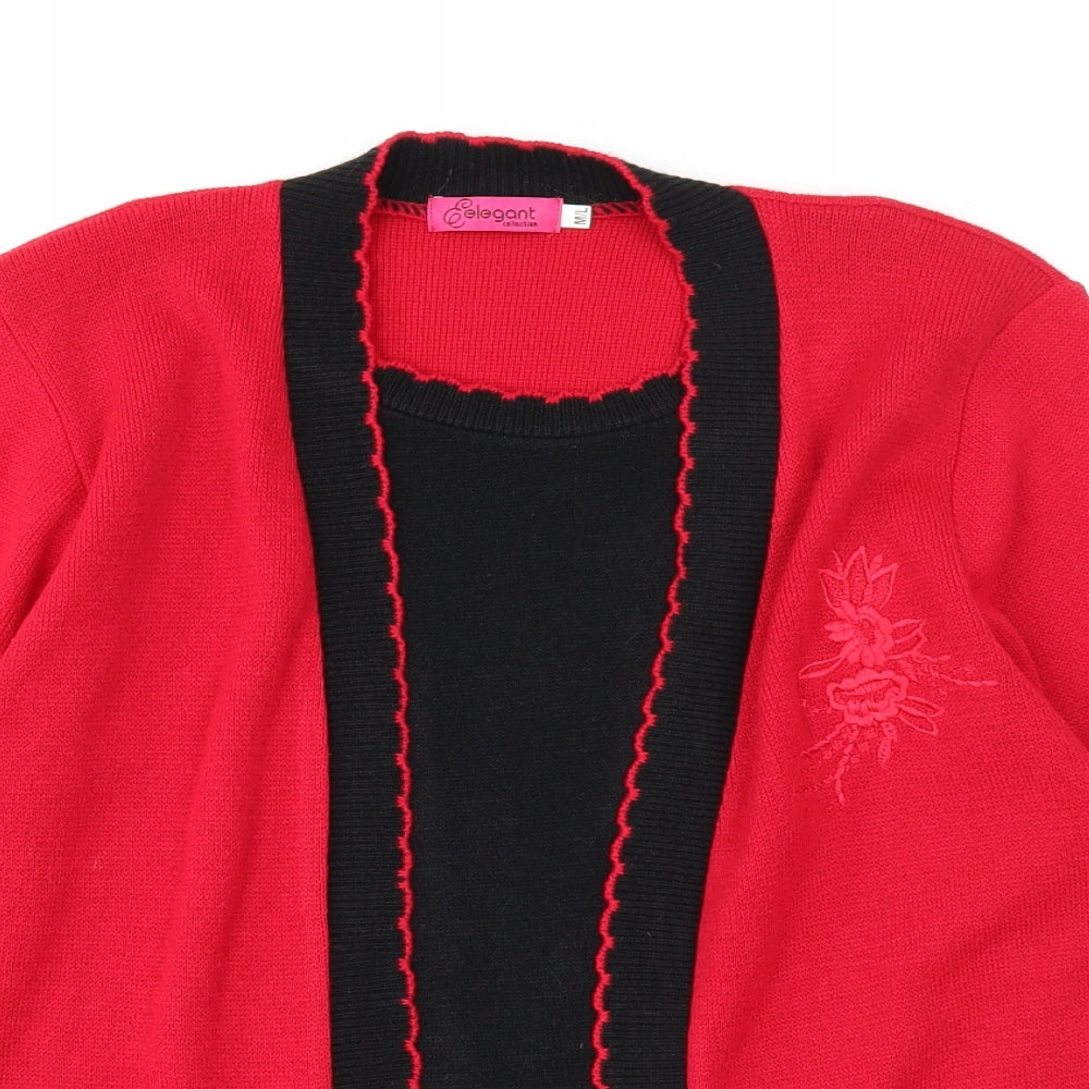 Elegant Womens Red Scoop Neck Striped Acrylic Cardigan Jumper Size M - Twin Set