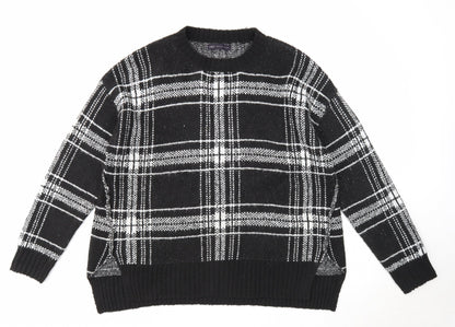 Marks & Spencer Womens Black Round Neck Plaid Acrylic Pullover Jumper Size L