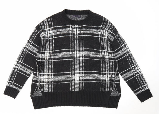 Marks and Spencer Womens Black Round Neck Plaid Acrylic Pullover Jumper Size L