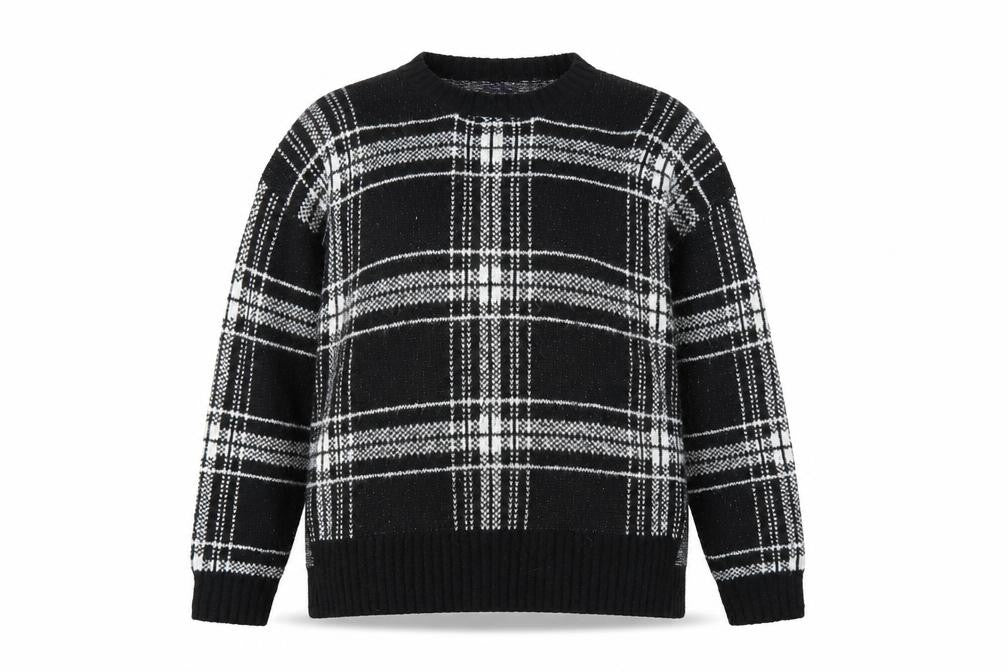 Marks & Spencer Womens Black Round Neck Plaid Acrylic Pullover Jumper Size L
