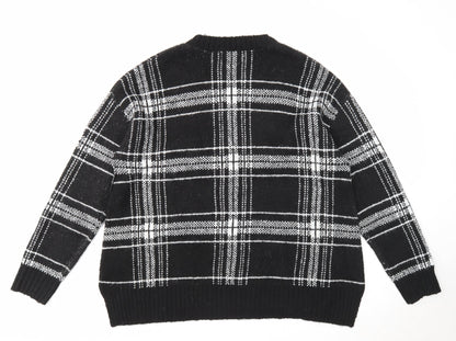 Marks & Spencer Womens Black Round Neck Plaid Acrylic Pullover Jumper Size L