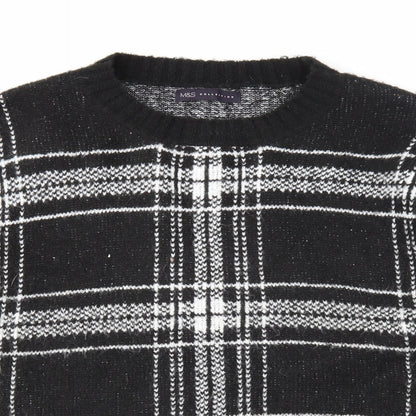 Marks & Spencer Womens Black Round Neck Plaid Acrylic Pullover Jumper Size L