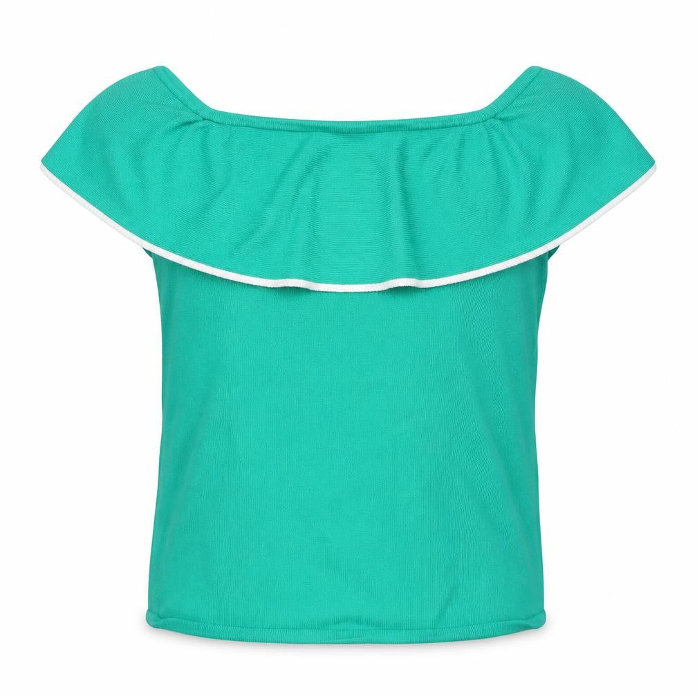 River Island Girls Green Viscose Basic Blouse Size 11-12 Years Off the Shoulder Pullover - Bardot