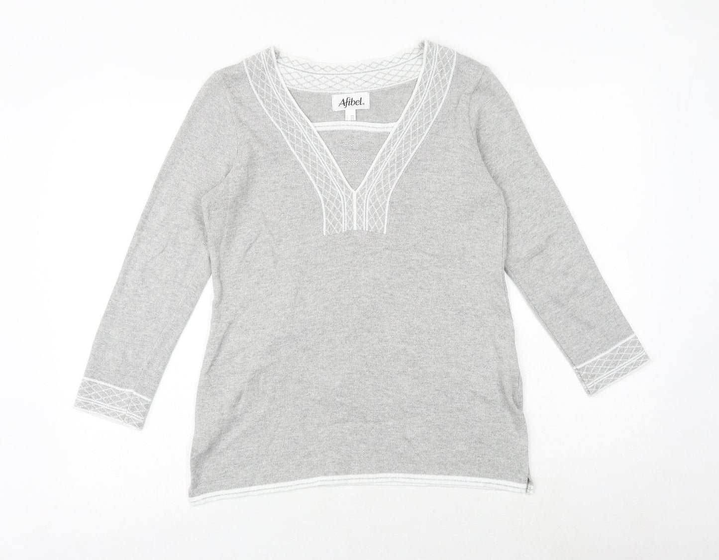 Afibel Womens Grey Square Neck Acrylic Pullover Jumper Size 10
