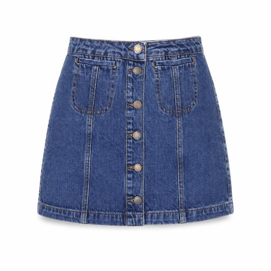 Topshop Womens Blue Cotton Mini Skirt Size 25 in Button