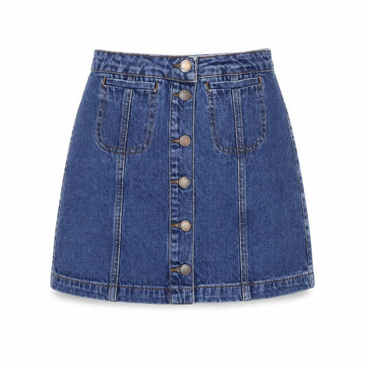 Topshop Womens Blue Cotton Mini Skirt Size 25 in Button