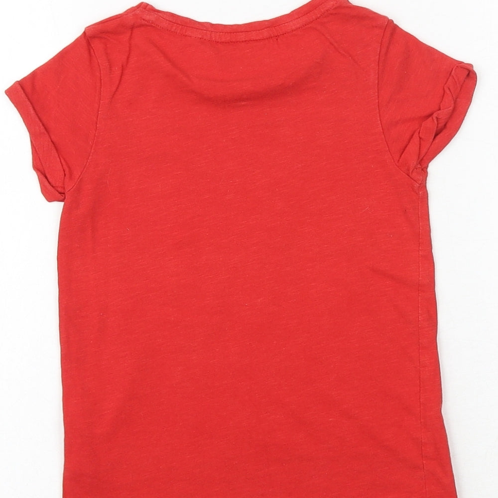 NEXT Girls Red 100% Cotton Basic T-Shirt Size 5 Years Round Neck Pullover - I Love England