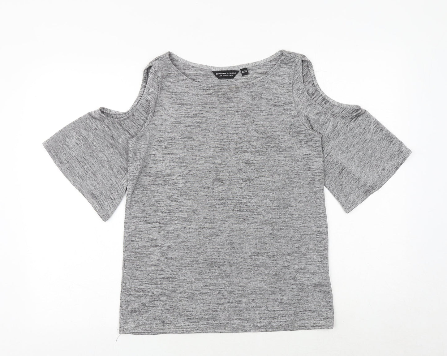 Dorothy Perkins Womens Grey Geometric Polyester Basic T-Shirt Size 10 Round Neck - Cold Shoulder