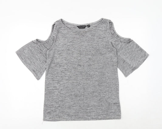 Dorothy Perkins Womens Grey Geometric Polyester Basic T-Shirt Size 10 Round Neck - Cold Shoulder