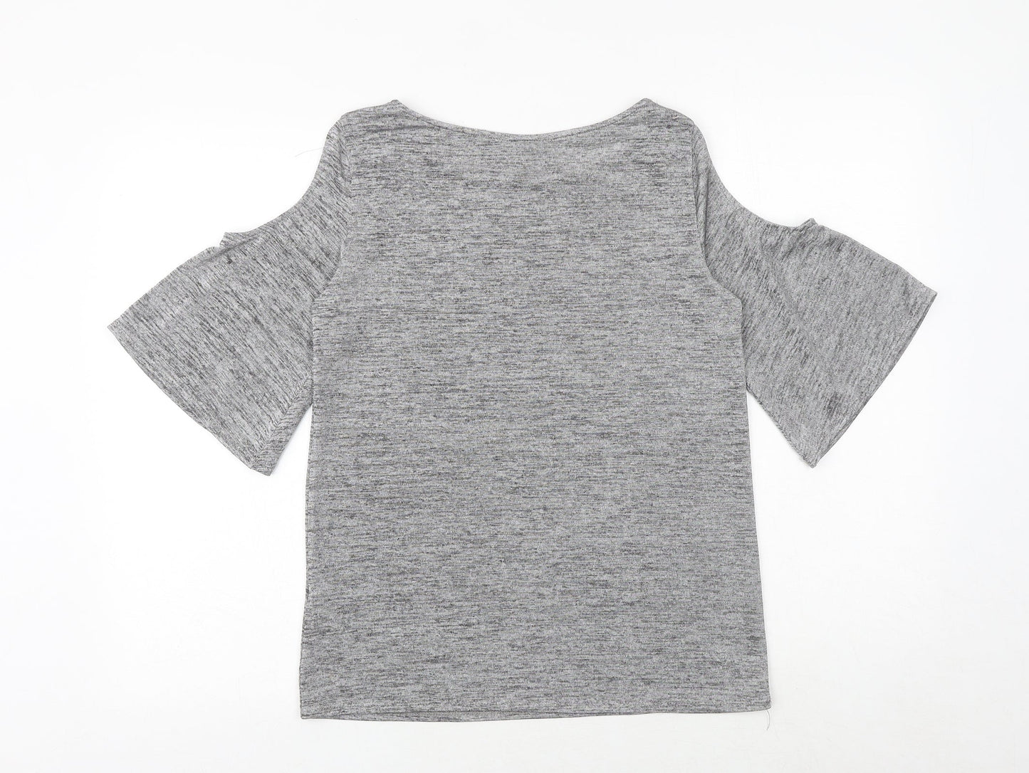 Dorothy Perkins Womens Grey Geometric Polyester Basic T-Shirt Size 10 Round Neck - Cold Shoulder