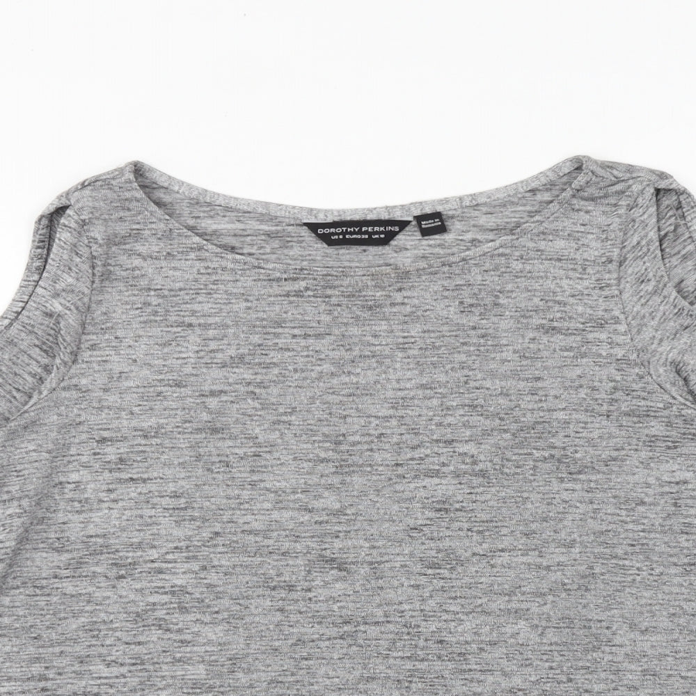 Dorothy Perkins Womens Grey Geometric Polyester Basic T-Shirt Size 10 Round Neck - Cold Shoulder