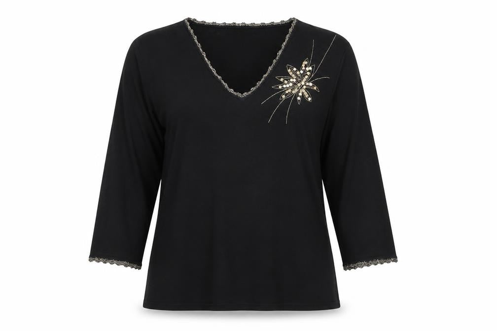 Claire Ashton Womens Black Viscose Basic Blouse Size 14 V-Neck
