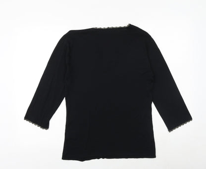 Claire Ashton Womens Black Viscose Basic Blouse Size 14 V-Neck