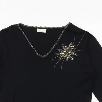 Claire Ashton Womens Black Viscose Basic Blouse Size 14 V-Neck