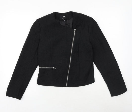 H&M Womens Black Biker Jacket Size 6 Zip