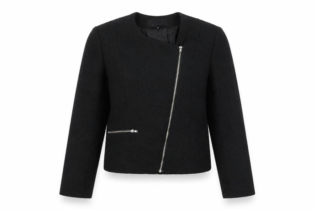 H&M Womens Black Biker Jacket Size 6 Zip