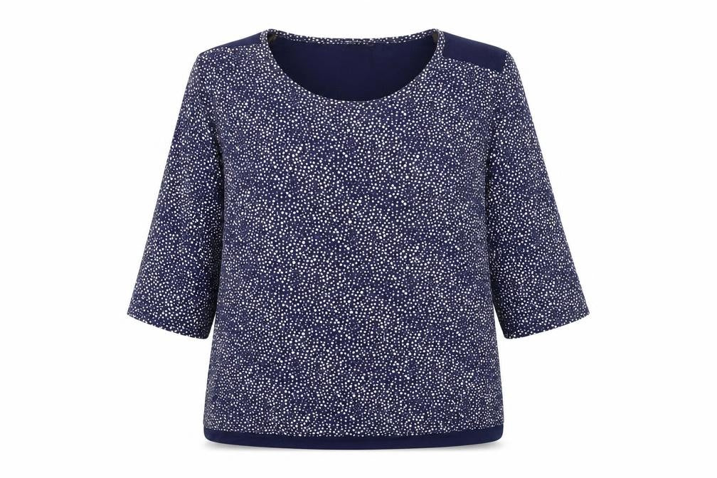 CMD Womens Blue Polka Dot Viscose Basic Blouse Size 16 Round Neck