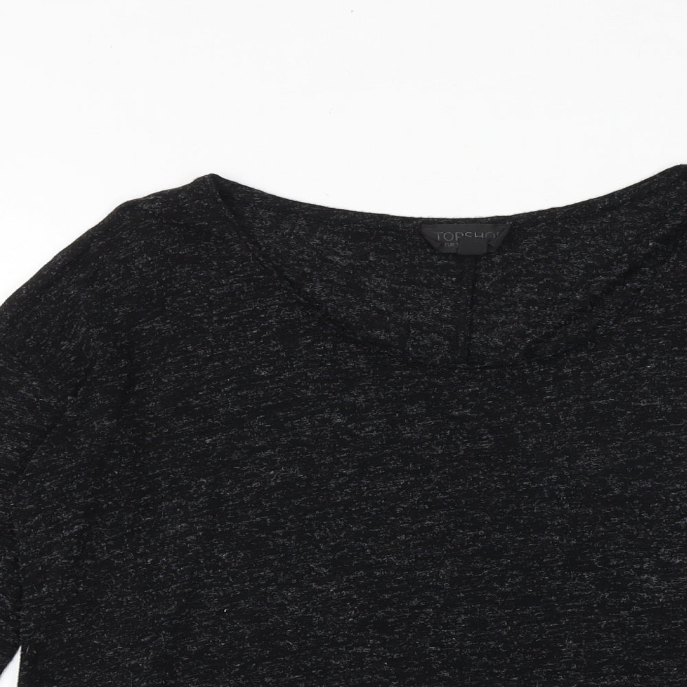 Topshop Womens Grey Geometric Viscose Basic Blouse Size 6 Round Neck