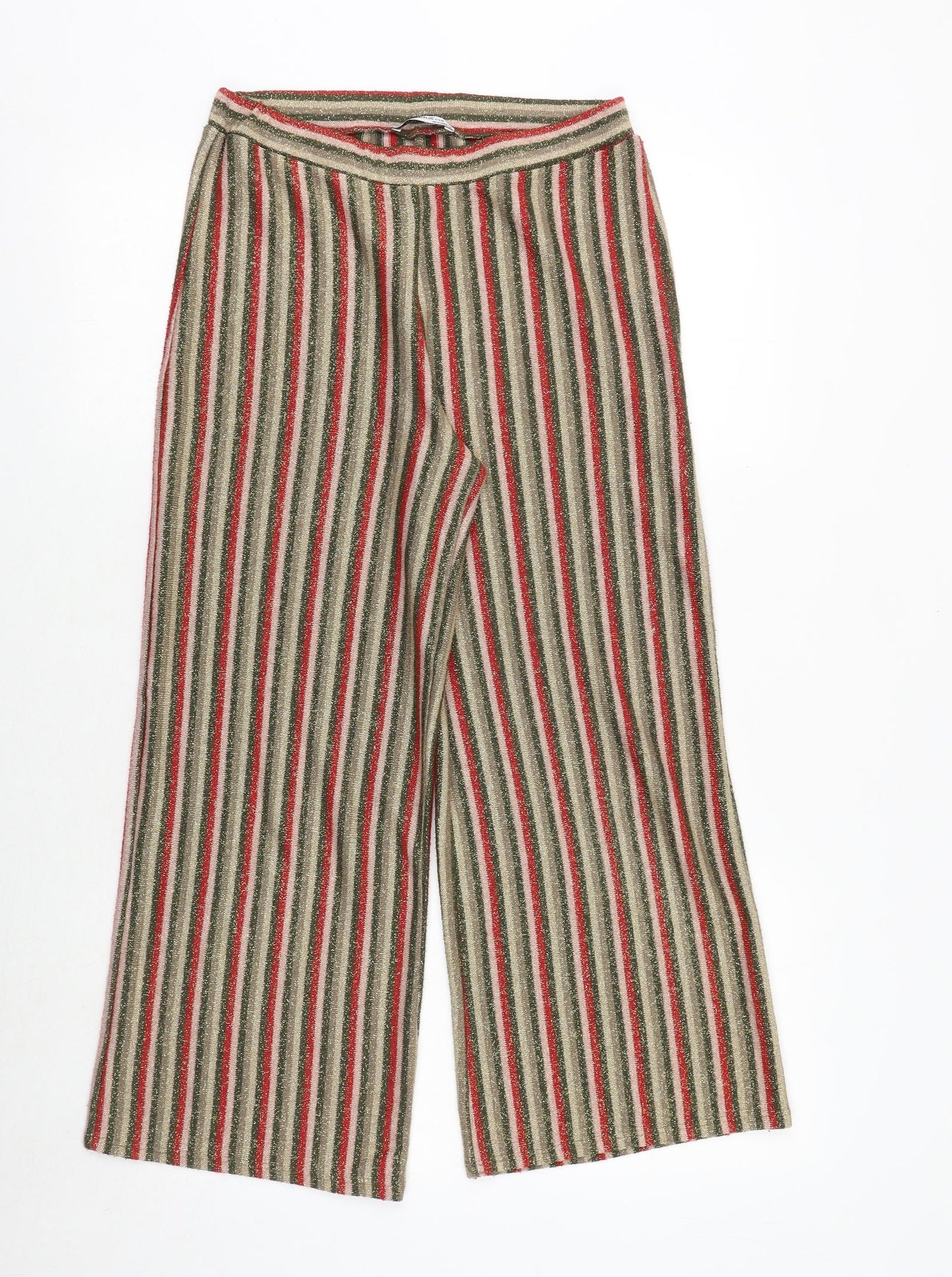 Zara Womens Multicoloured Striped Polyester Trousers Size S Regular