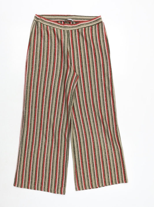 Zara Womens Multicoloured Striped Polyester Trousers Size S Regular