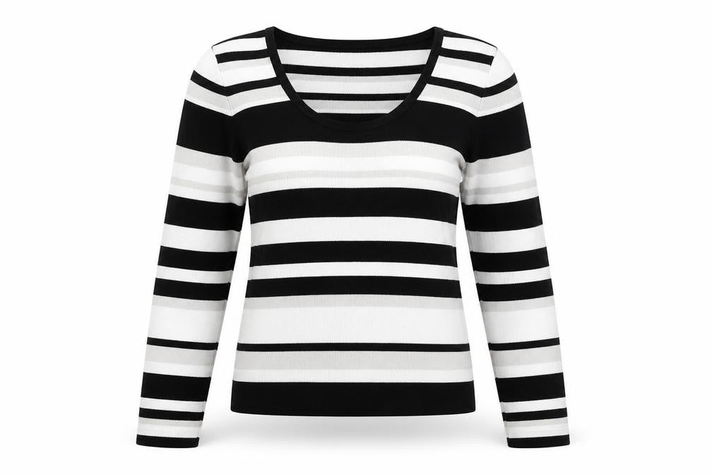 Oasis Womens Black Scoop Neck Striped Viscose Pullover Jumper Size L